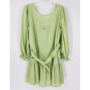 Eloquii Womens Sz 18 Lime Green Mini Dress Textured Front Tie Ruffle Hem
